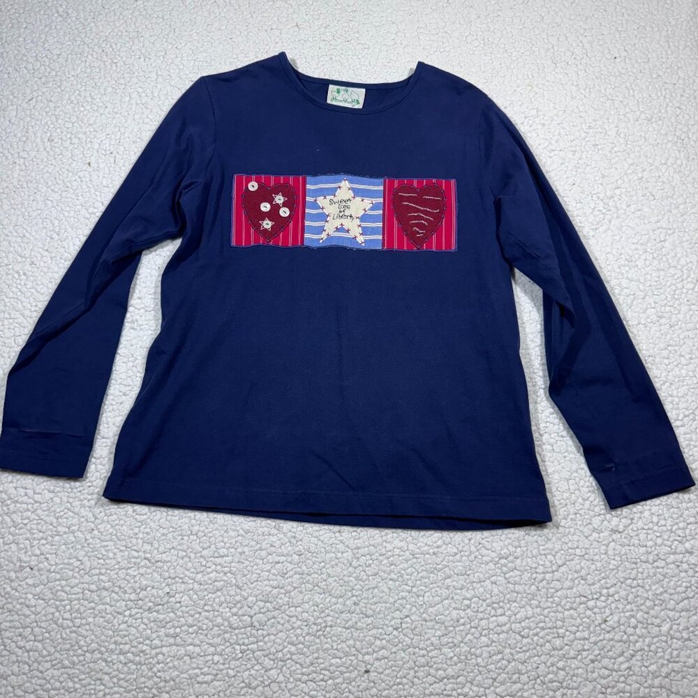 The Quacker Factory 90's USA Long Sleeve Shirt Womens S Blue Grandmacore Cottage